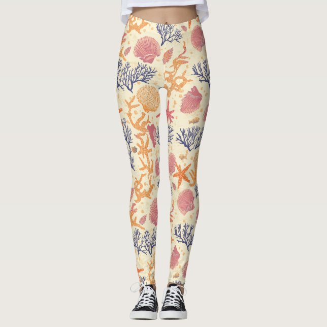 Rustic Coastal - Seashells, Starfish, Reef (1) Leggings (Front)