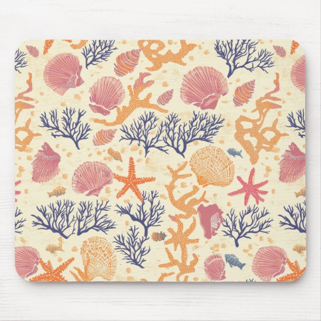 Rustic Coastal - Seashells, Starfish, Reef (1) Mouse Mat (Front)