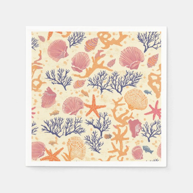 Rustic Coastal - Seashells, Starfish, Reef (1) Napkin (Front)