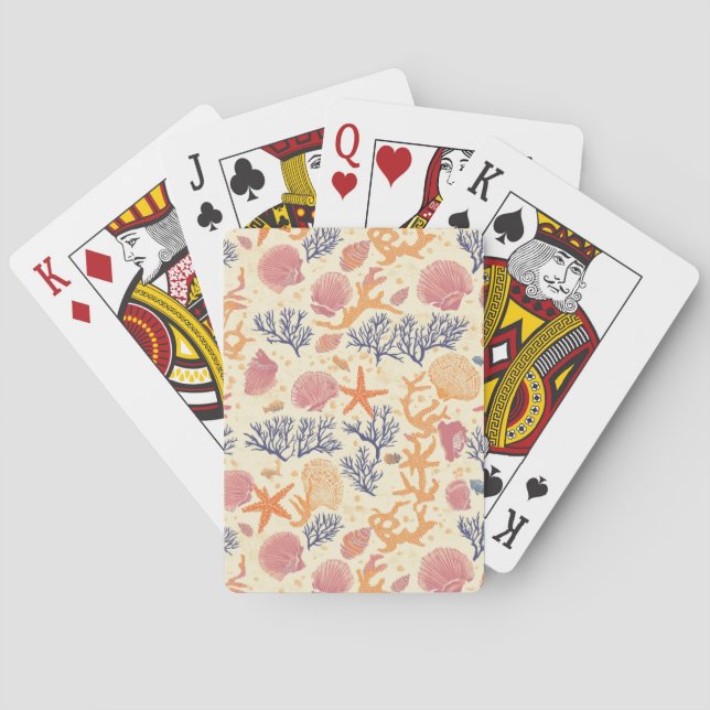 Rustic Coastal - Seashells, Starfish, Reef (1) Playing Cards (Back)