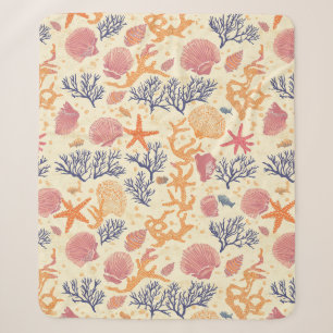 Rustic Coastal - Seashells, Starfish, Reef (1) Sherpa Blanket