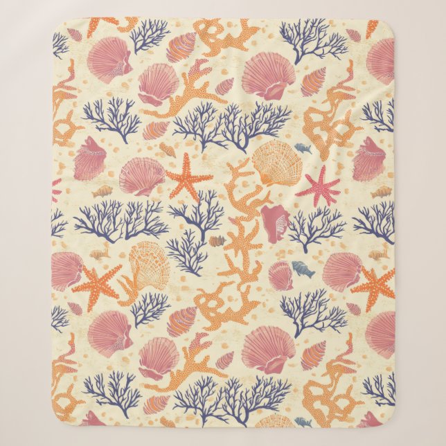 Rustic Coastal - Seashells, Starfish, Reef (1) Sherpa Blanket (Front)