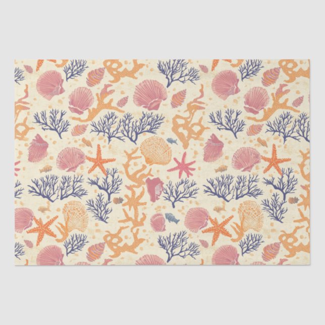 Rustic Coastal - Seashells, Starfish, Reef (1) Tissue Paper (Front)