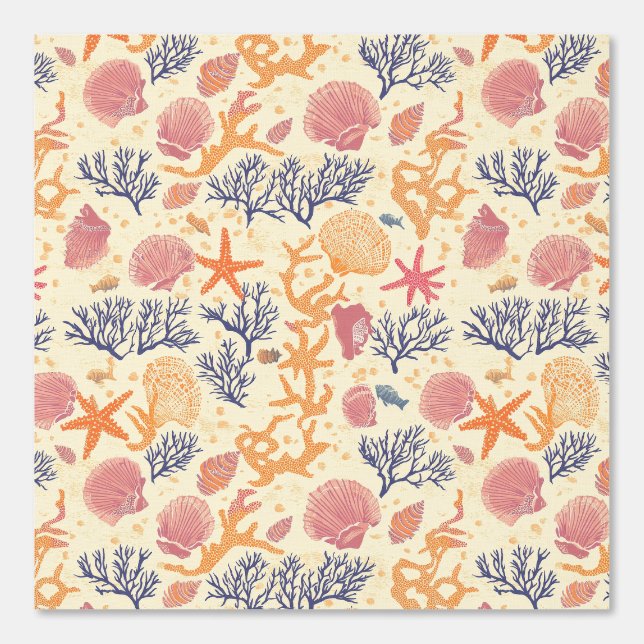 Rustic Coastal - Seashells, Starfish, Reef (1) Wallpaper (Front)