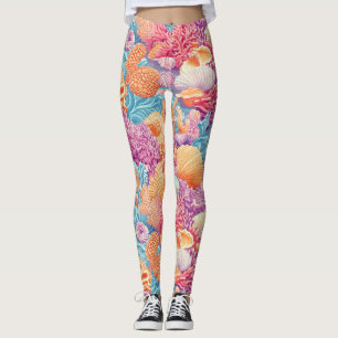 Rustic Coastal - Seashells, Starfish, Reef (20) Leggings