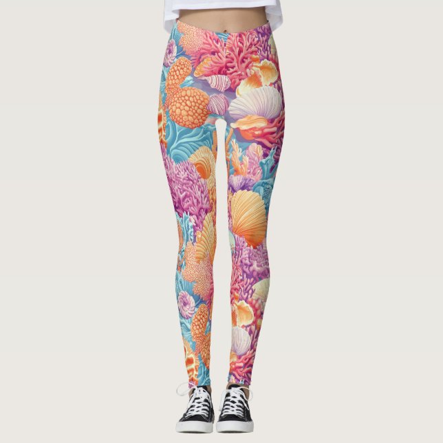 Rustic Coastal - Seashells, Starfish, Reef (20) Leggings (Front)