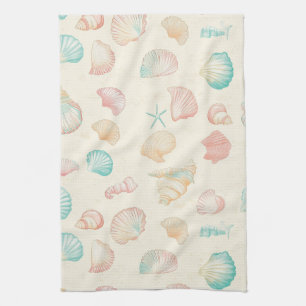 Rustic Coastal - Seashells, Starfish, Reef (22) Tea Towel