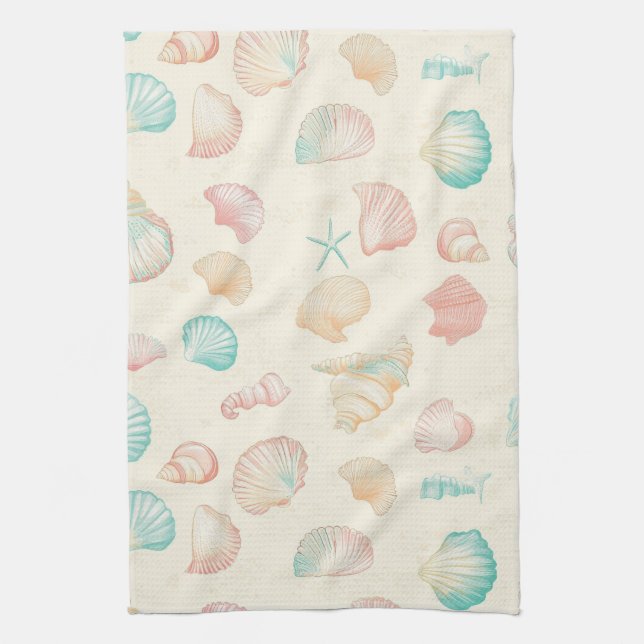 Rustic Coastal - Seashells, Starfish, Reef (22) Tea Towel (Vertical)