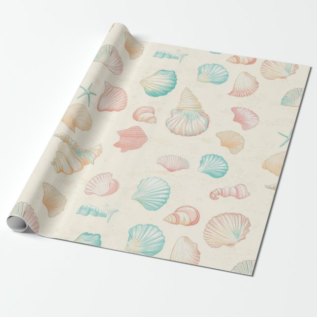Rustic Coastal - Seashells, Starfish, Reef (22) Wrapping Paper (Unrolled)