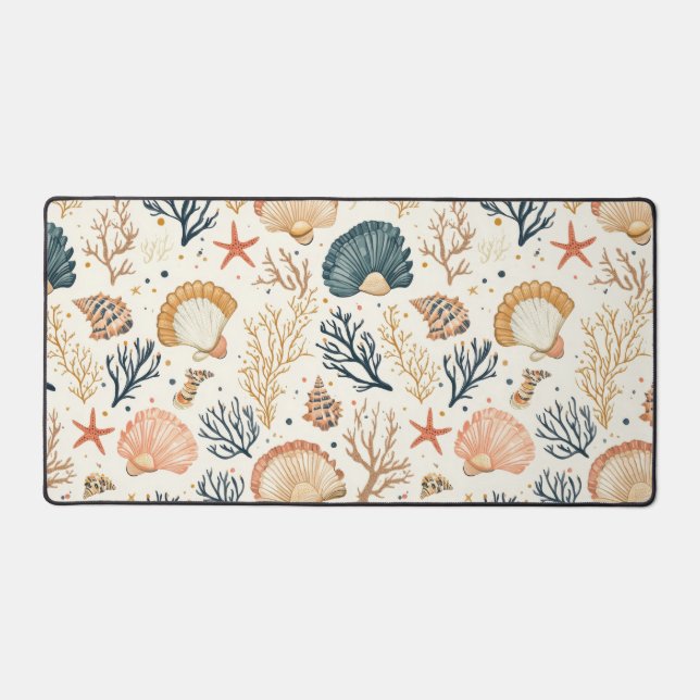 Rustic Coastal - Seashells, Starfish, Reef (24) Desk Mat (Front)