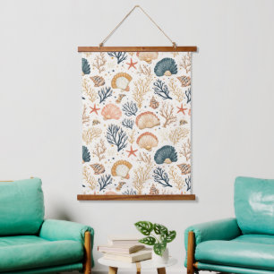 Rustic Coastal - Seashells, Starfish, Reef (24) Hanging Tapestry