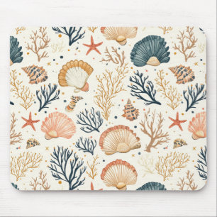 Rustic Coastal - Seashells, Starfish, Reef (24) Mouse Mat