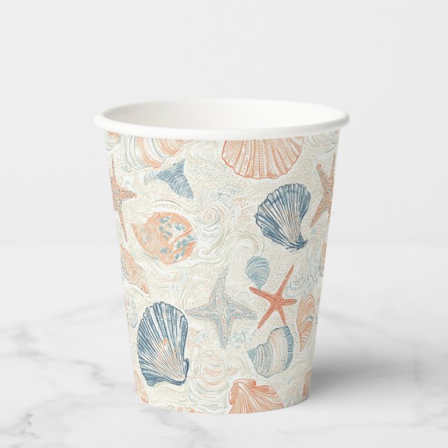 Rustic Coastal - Seashells, Starfish, Reef (25) Paper Cups (Front)