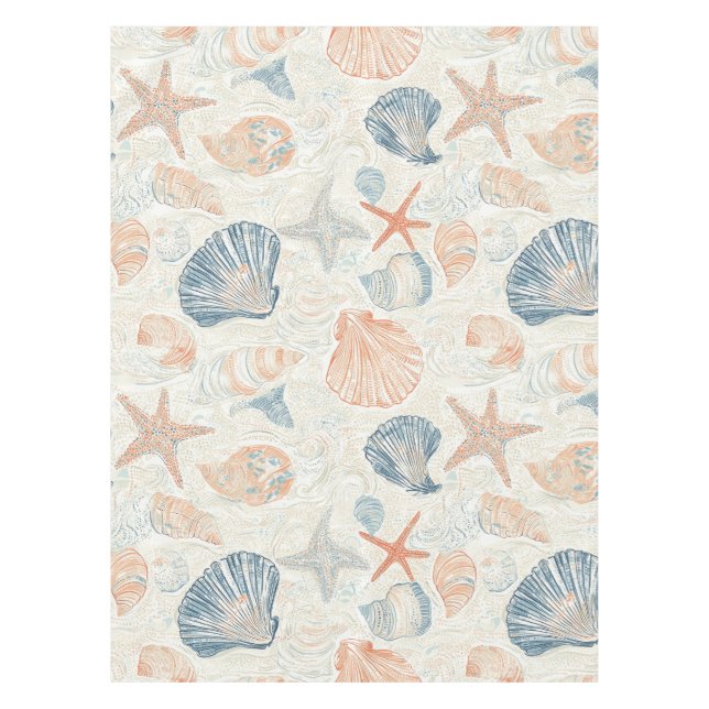 Rustic Coastal - Seashells, Starfish, Reef (25) Tablecloth (Front)