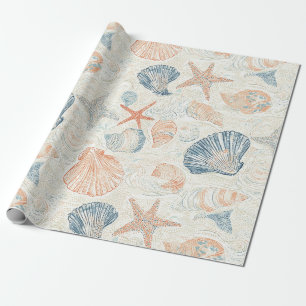 Rustic Coastal - Seashells, Starfish, Reef (25) Wrapping Paper