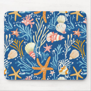 Rustic Coastal - Seashells, Starfish, Reef (26) Mouse Mat