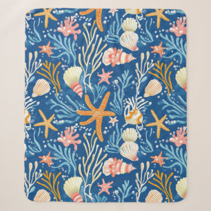Rustic Coastal - Seashells, Starfish, Reef (26) Sherpa Blanket
