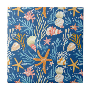 Rustic Coastal - Seashells, Starfish, Reef (26) Tile
