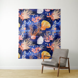 Rustic Coastal - Seashells, Starfish, Reef (27) Tapestry
