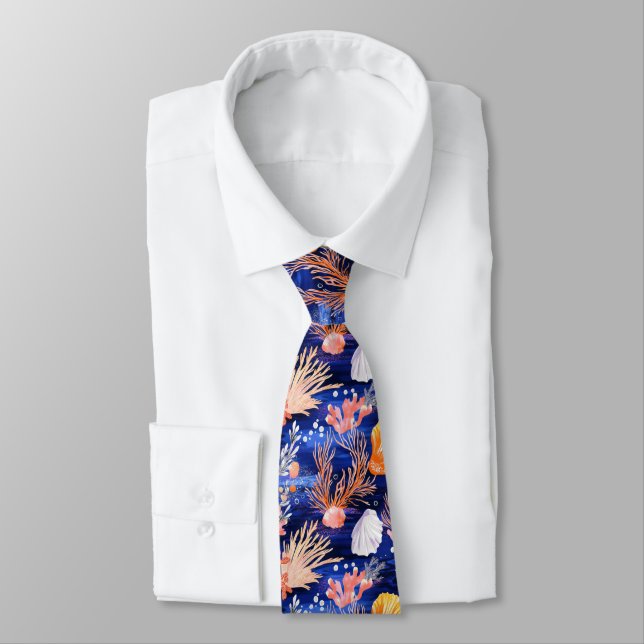 Rustic Coastal - Seashells, Starfish, Reef (27) Tie (Tied)