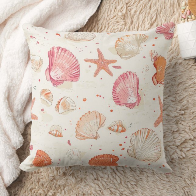 Rustic Coastal - Seashells, Starfish, Reef (28) Cushion (Blanket)