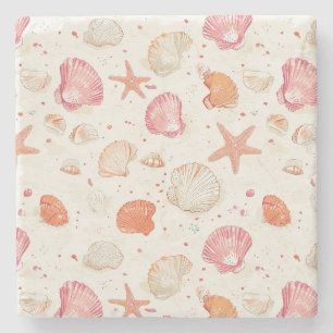 Rustic Coastal - Seashells, Starfish, Reef (28) Stone Coaster