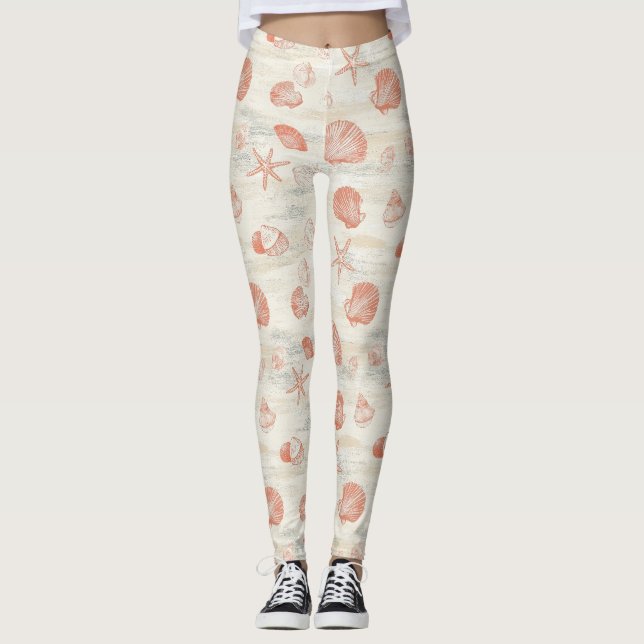 Rustic Coastal - Seashells, Starfish, Reef (29) Leggings (Front)