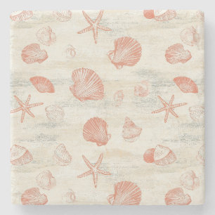 Rustic Coastal - Seashells, Starfish, Reef (29) Stone Coaster