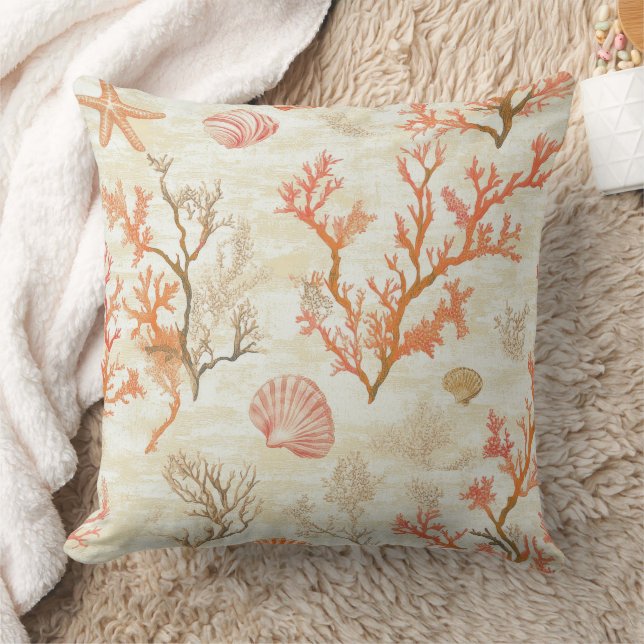 Rustic Coastal - Seashells, Starfish, Reef (2) Cushion (Blanket)