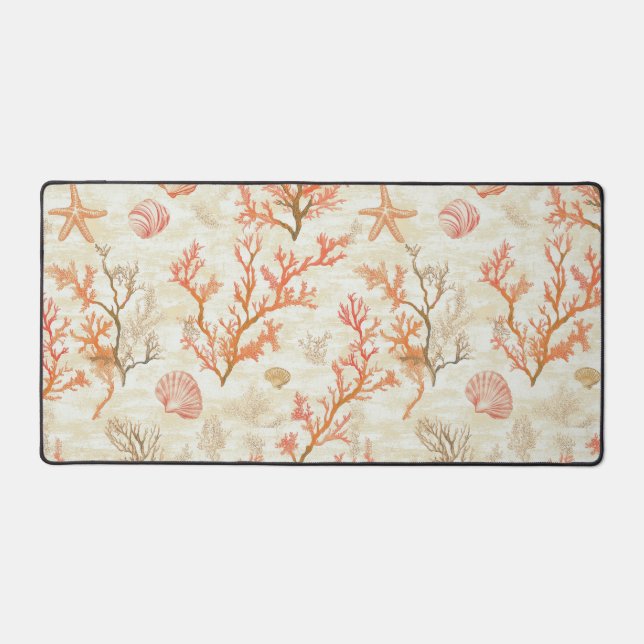 Rustic Coastal - Seashells, Starfish, Reef (2) Desk Mat (Front)