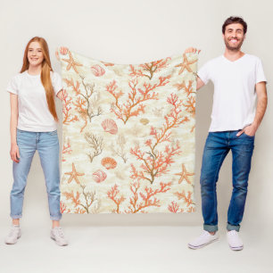 Rustic Coastal - Seashells, Starfish, Reef (2) Fleece Blanket