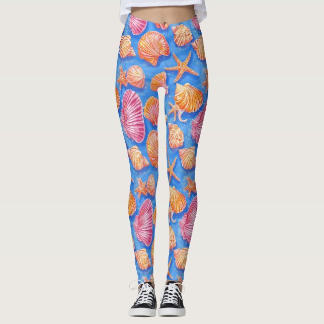 Rustic Coastal - Seashells, Starfish, Reef (30) Leggings (Front)