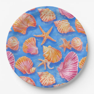 Rustic Coastal - Seashells, Starfish, Reef (30) Paper Plate