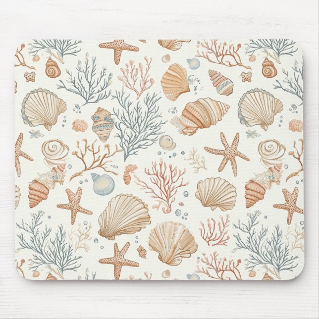 Rustic Coastal - Seashells, Starfish, Reef (32) Mouse Mat (Front)
