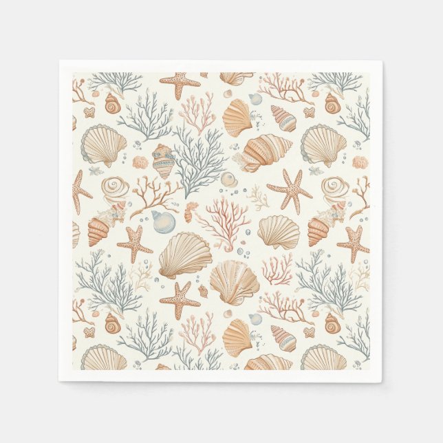 Rustic Coastal - Seashells, Starfish, Reef (32) Napkin (Front)