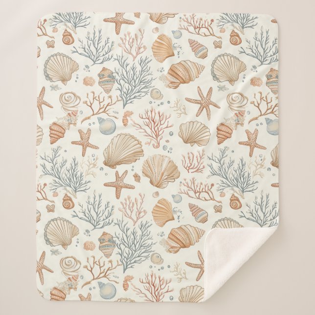 Rustic Coastal - Seashells, Starfish, Reef (32) Sherpa Blanket (Front)