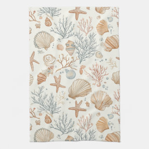 Rustic Coastal - Seashells, Starfish, Reef (32) Tea Towel