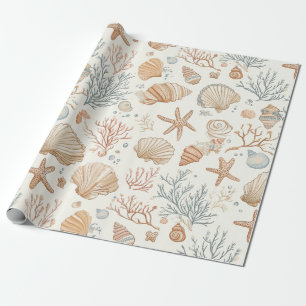 Rustic Coastal - Seashells, Starfish, Reef (32) Wrapping Paper
