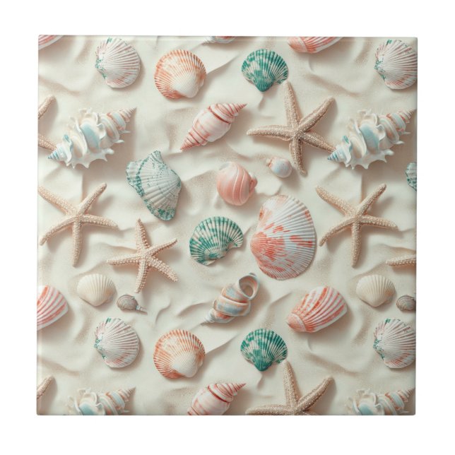 Rustic Coastal - Seashells, Starfish, Reef (33) Tile (Front)