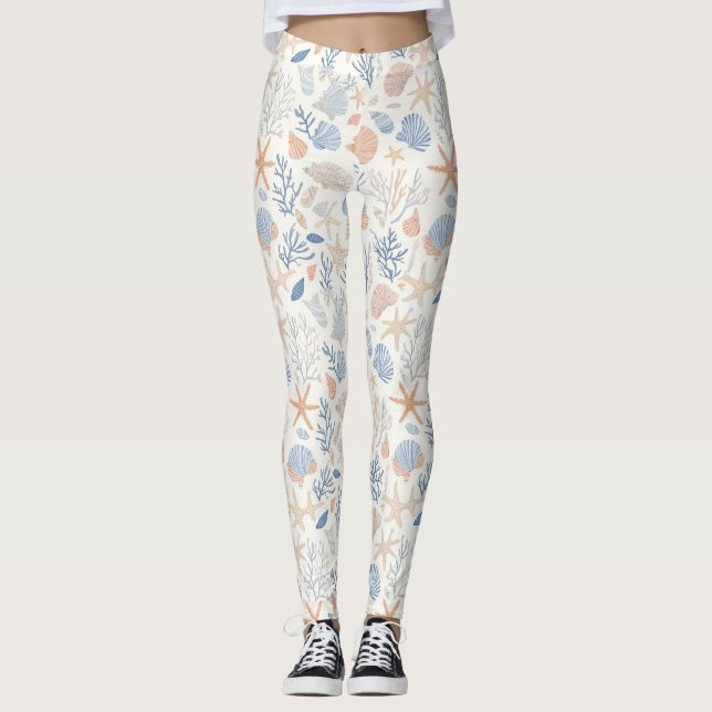 Rustic Coastal - Seashells, Starfish, Reef (34) Leggings (Front)
