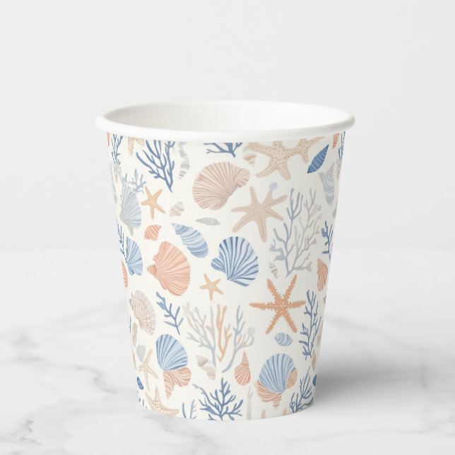 Rustic Coastal - Seashells, Starfish, Reef (34) Paper Cups (Front)