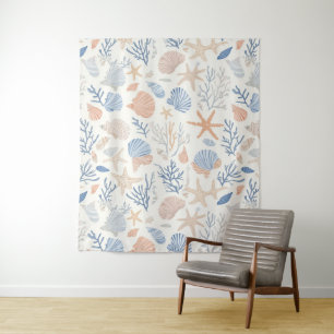Rustic Coastal - Seashells, Starfish, Reef (34) Tapestry
