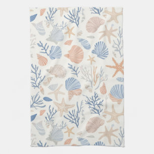 Rustic Coastal - Seashells, Starfish, Reef (34) Tea Towel
