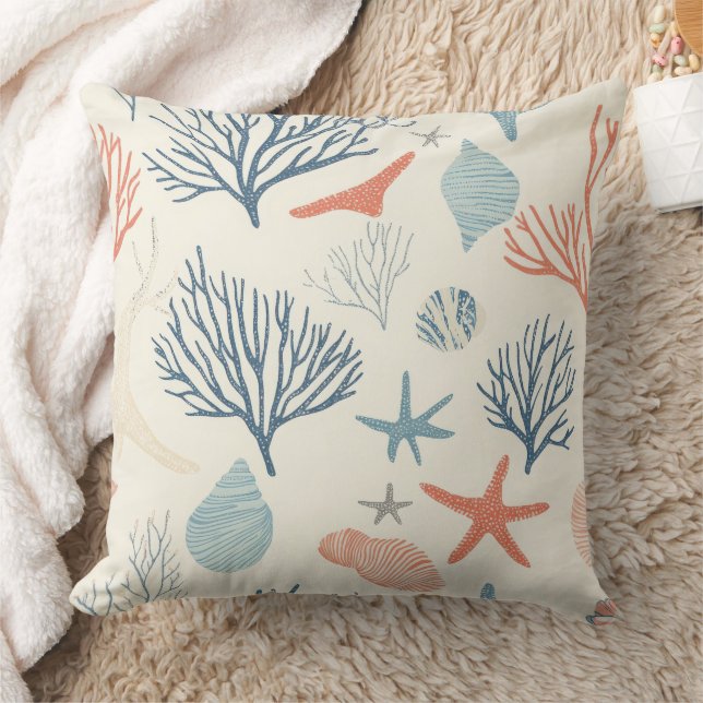 Rustic Coastal - Seashells, Starfish, Reef (35) Cushion (Blanket)