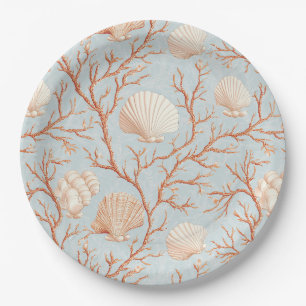 Rustic Coastal - Seashells, Starfish, Reef (36) Paper Plate