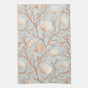 Rustic Coastal - Seashells, Starfish, Reef (36) Tea Towel