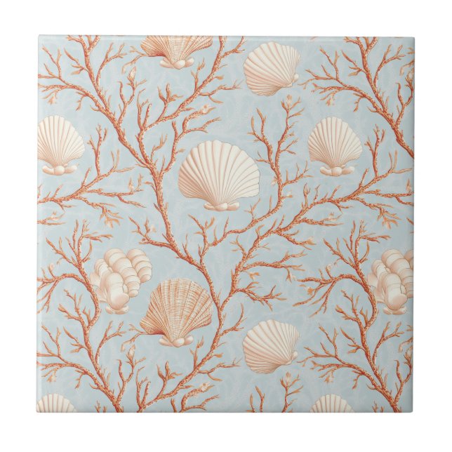 Rustic Coastal - Seashells, Starfish, Reef (36) Tile (Front)