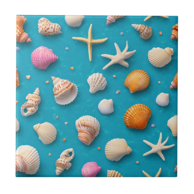 Rustic Coastal - Seashells, Starfish, Reef (3) Tile (Front)