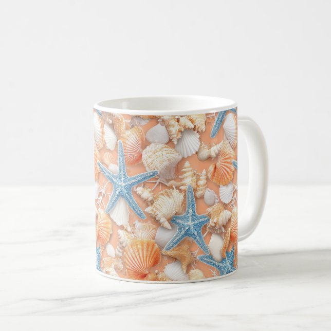 Rustic Coastal - Seashells, Starfish, Reef (4) Coffee Mug (Front Right)