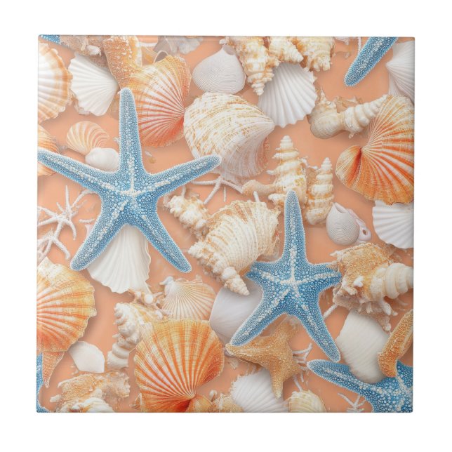 Rustic Coastal - Seashells, Starfish, Reef (4) Tile (Front)